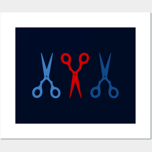 Barber Scissors in a Row - navy blue and red Posters and Art